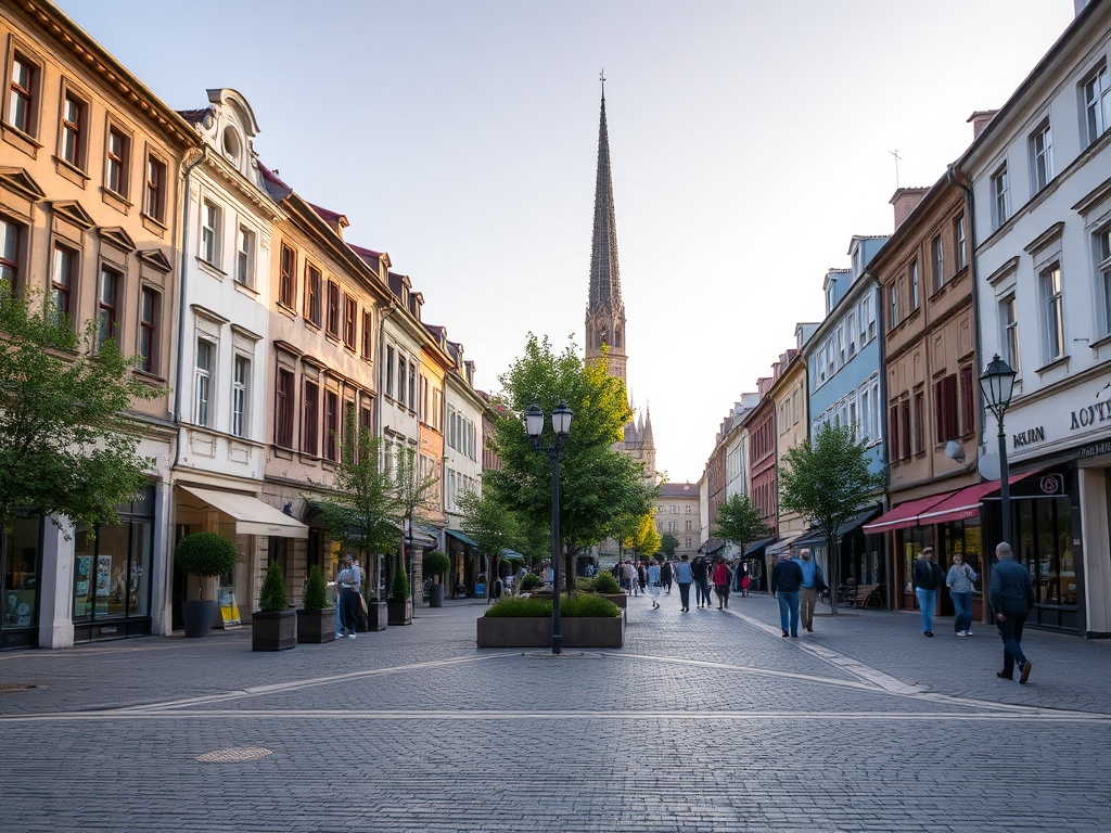 Herb Zamościa na tle Rynku Wielkiego, symbol walki o fundusze unijne i rozwoju miasta