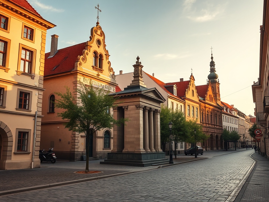 Widok na Rynek Wielki w Zamościu z Ratuszem i kamienicami ormiańskimi.